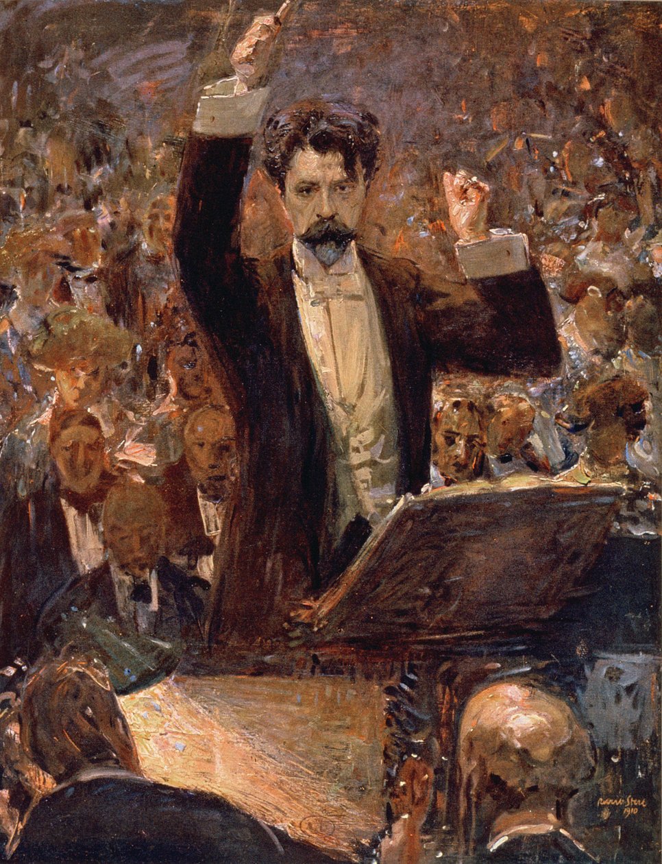 Arthur Nikisch (1855-1922) johti konserttia Gewandhausissa Leipzigissä, 1910 tekijältä Robert Sterl