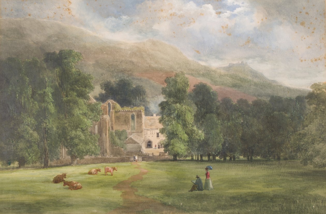 Valle Crucis tai Dinas Bran, Llangollen, 1872 (wc paperilla) tekijältä Robert Tucker Pain