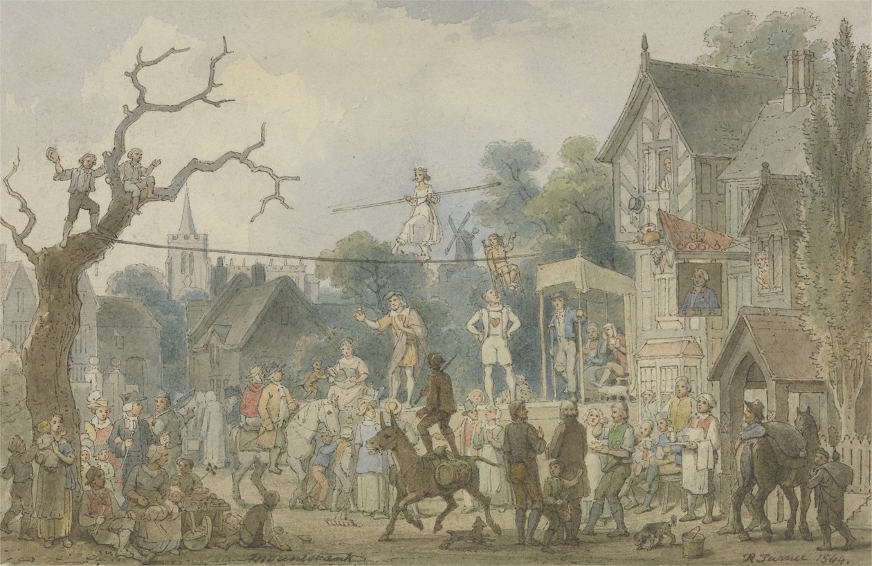 Mountebank, 1844 (kynä ja muste wc:llä grafiitin päällä paperilla) tekijältä Robert Turner