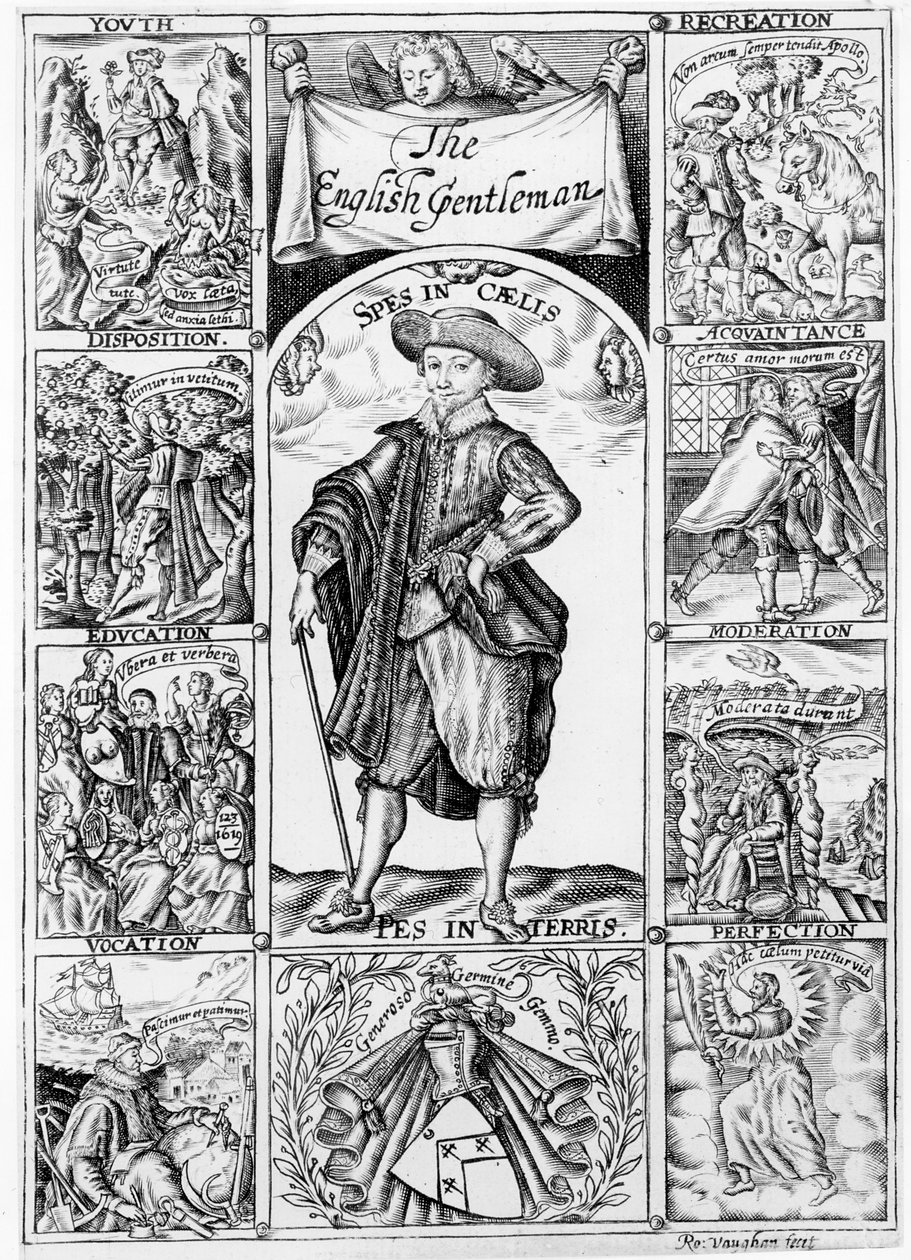 Nimisivu Richard Brathwaiten teokseen "The English Gentleman", 1630 tekijältä Robert Vaughan