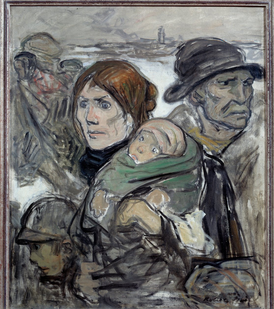 Maahanmuuttajaperhe teillä. Robert Noirin (1864-1931) maalaus 1900-luvun Vernon, Musee Poulain tekijältä Robert  Noir