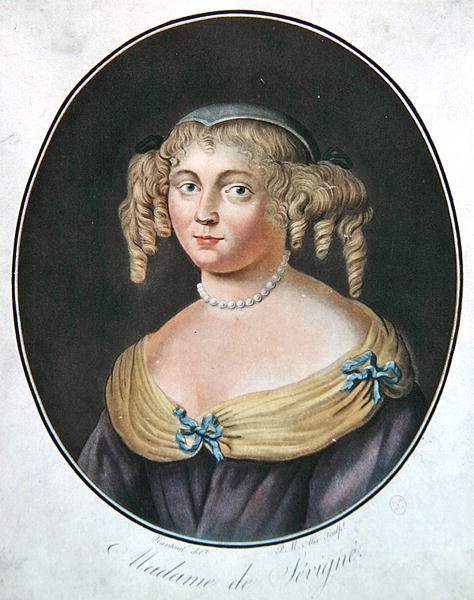 Madame de Sevignen muotokuva (väri litho) tekijältä Robert (after) Nanteuil