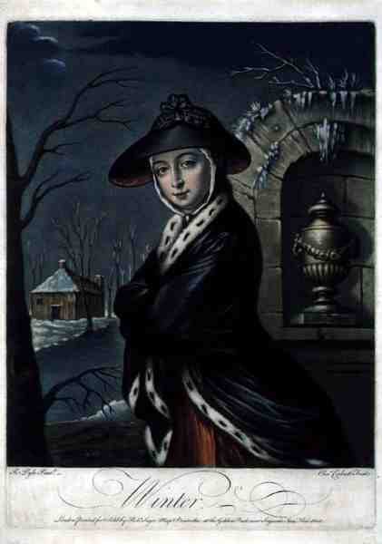 Winter, kaiverrus C. Corbutt (Richard Purcell) (fl.1746-66), pub. kirjoittanut Robert Sayer, n. 1760 (mezzotint-kaiverrus) (katso myös 125558 ja 125560-62) tekijältä Robert (after) Pyle