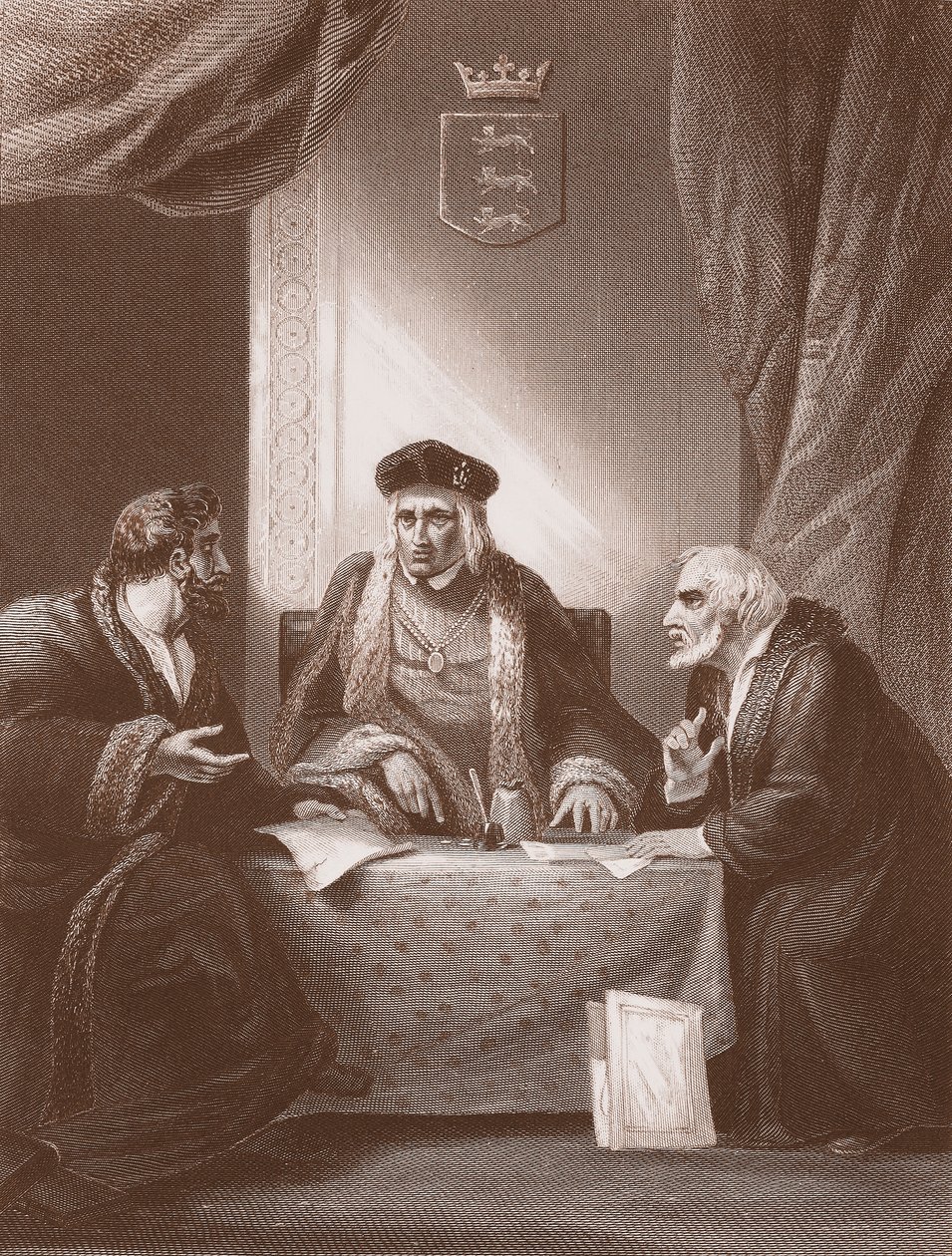 Henry VII Empsonin ja Dudleyn kanssa, kaiverrus A.H. Payne (litho) tekijältä Robert (after) Smirke