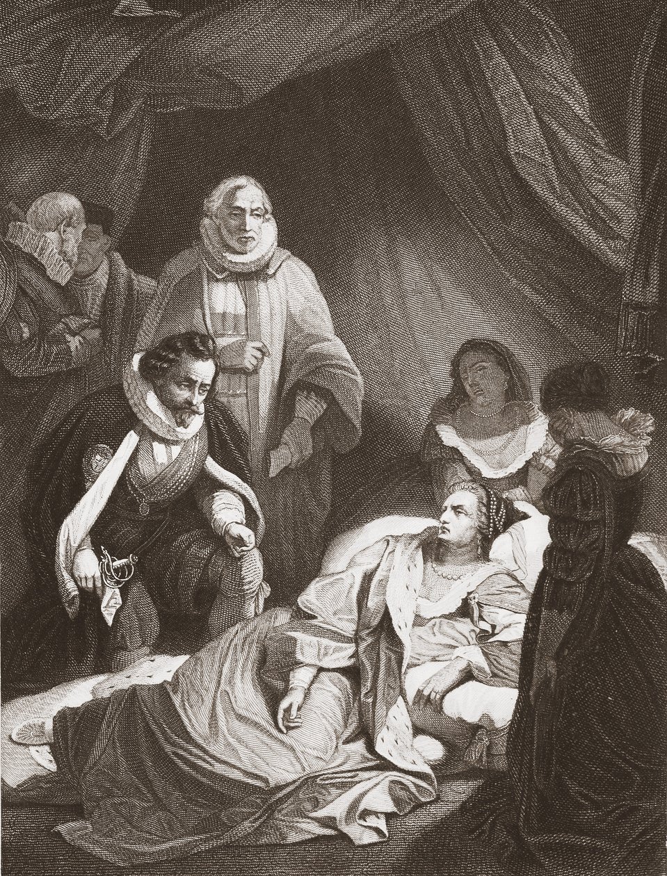 Kuningatar Elisabetin viimeiset tunnit (litho) tekijältä Robert (after) Smirke