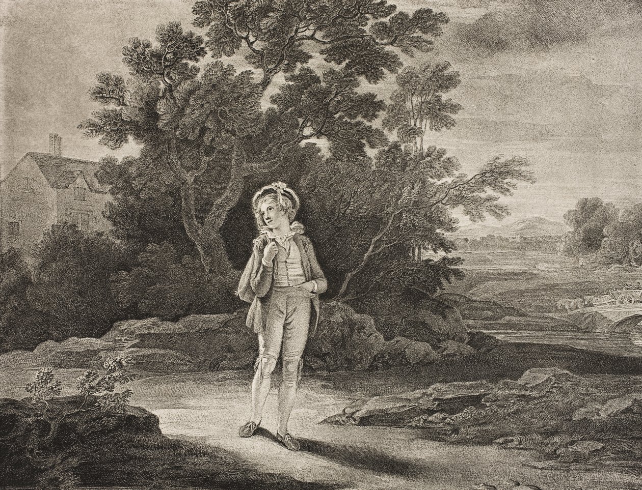 The Seven Ages of Man, Second Age, II näytös, kohtaus VII, "As You Like It", Boydell Shakespeare Gallerysta, julkaistu 1800-luvun lopulla (litho) tekijältä Robert (after) Smirke