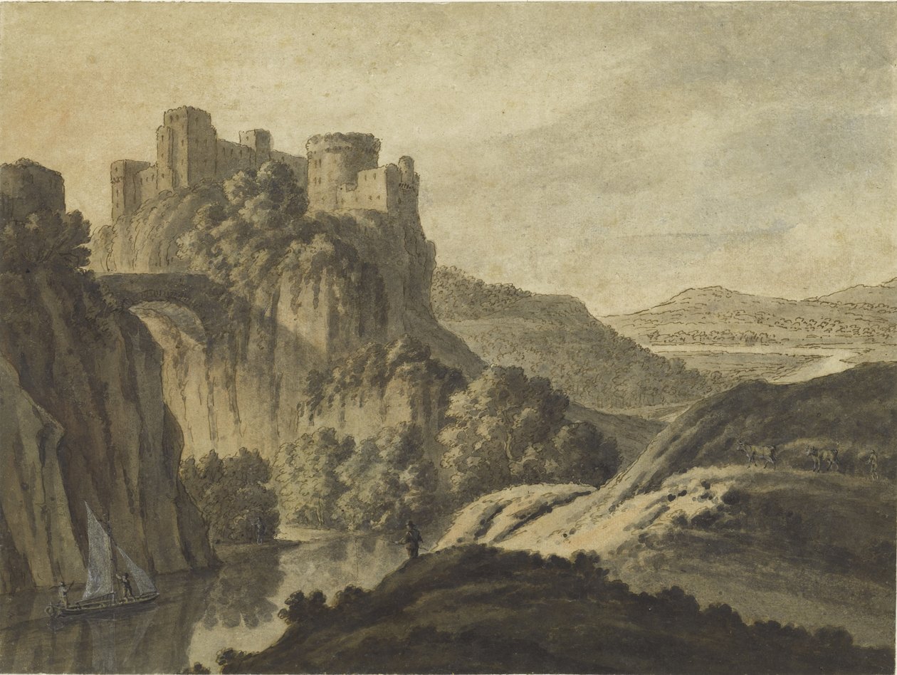Jokimaisema, jossa on linna kalliolla, 1780 tekijältä Robert Adam