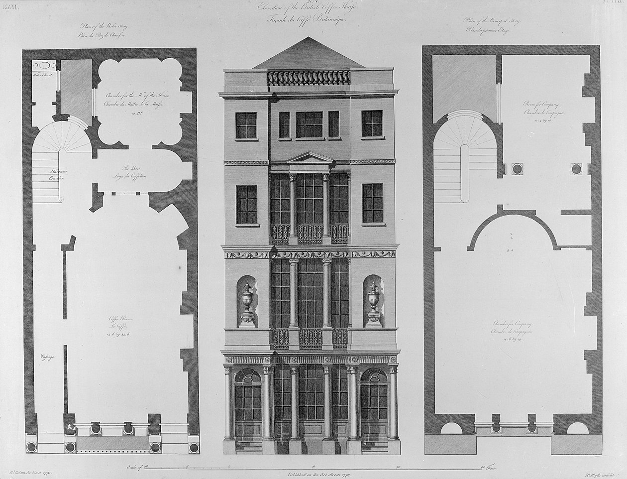 Brittiläisen kahvila, kaiverrettu Robert Blythin kaiverruksella, 1778. tekijältä Robert Adam