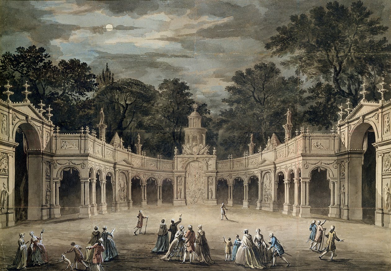 The Illuminations at Buckingham House kuningas George III:n syntymäpäivänä 4. kesäkuuta 1783 (kynä ja wc) tekijältä Robert Adam