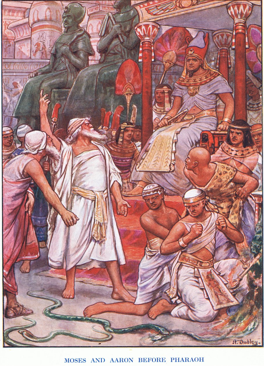 Mooses ja Aaron faraon edessä (väri litho) tekijältä Robert Ambrose Dudley