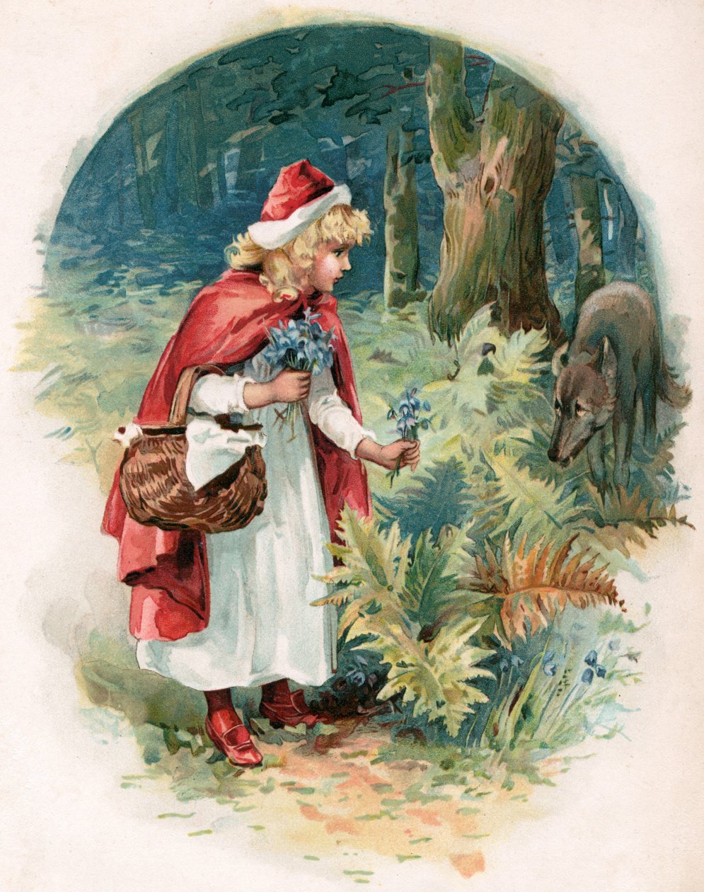 Punahilkka, kuvitus "Once Upon a Time", kustantaja Ernest Mister, n. 1900 (värilitho) tekijältä Robert Ambrose Dudley
