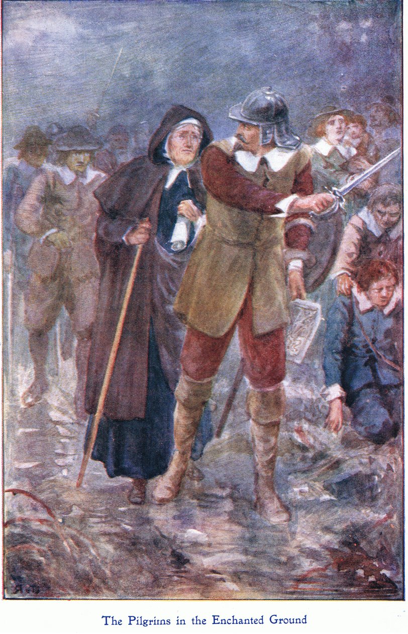 The Pilgrims in the Enchanted ground, John F Shaw & Co:n julkaisemasta The Pilgrims Progressista, noin 1900-luku (värilitho) tekijältä Robert Ambrose Dudley