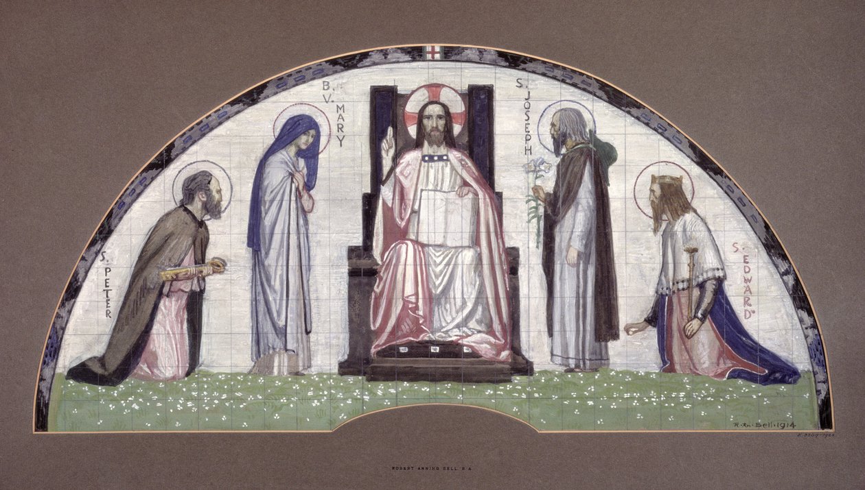 Kristus valtaistuimelle pyhien Pietarin, Joosefin, Edwardin ja Neitsyt Marian kanssa, 1914 tekijältä Robert Anning Bell