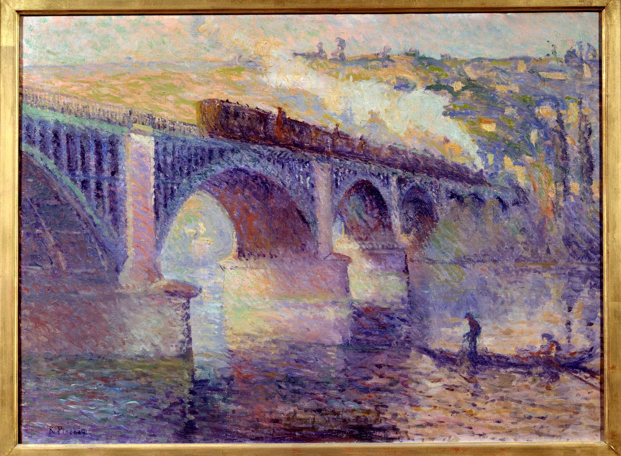 Le pont aux Anglais, auringonlasku Robert Pinchonin (1886-1943) maalaus 1900-luvun aurinko. 0,52 x 0,73 m Rouen, Kuvataidemuseo tekijältä Robert Antoine Pinchon