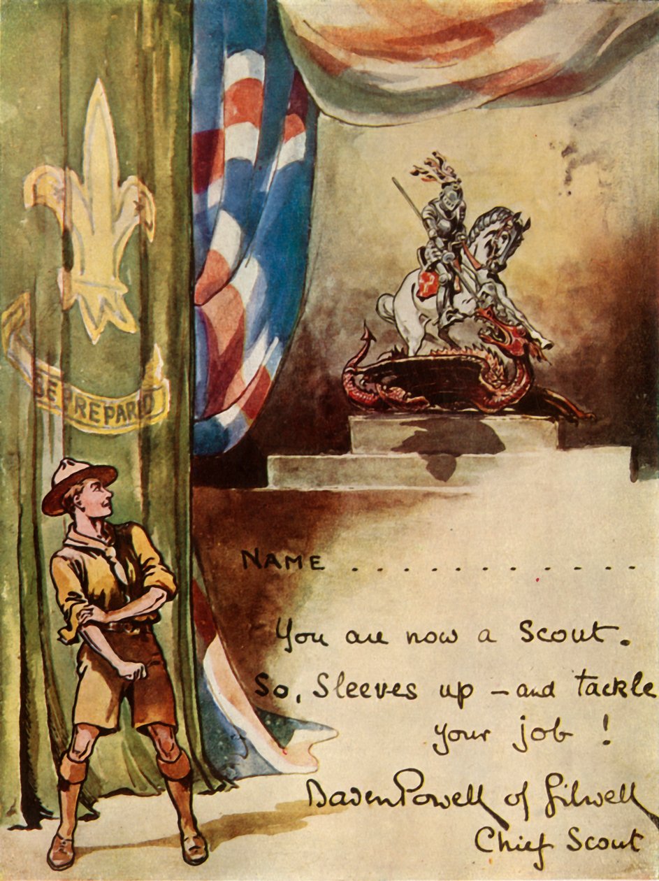 Suunnittelu partiolaisille ilmoittautumiskortti, 1944. tekijältä Robert Baden Powell