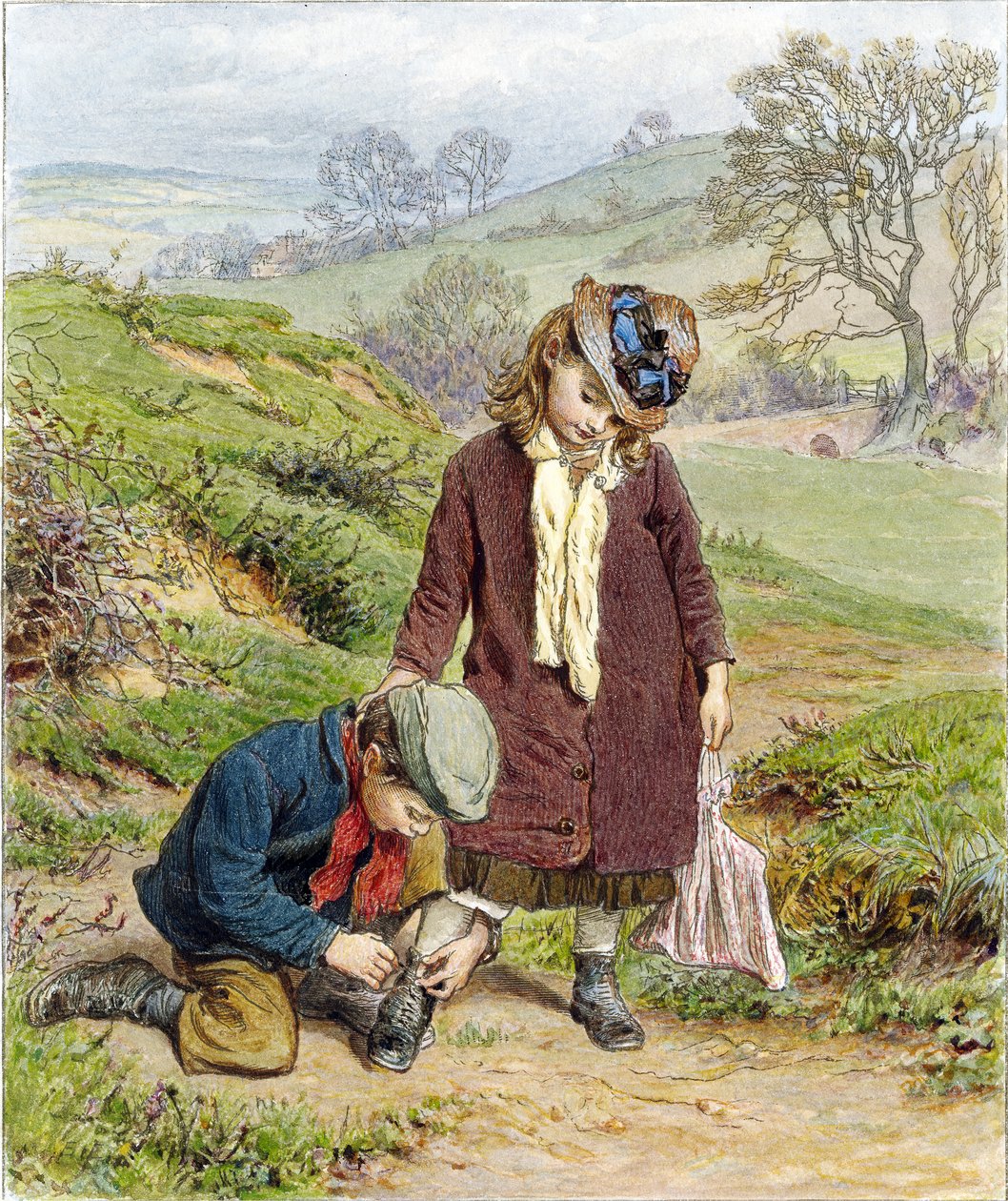 Brother Tiing his Sisters Shoe, pubi. 1854 tekijältä Robert Barnes
