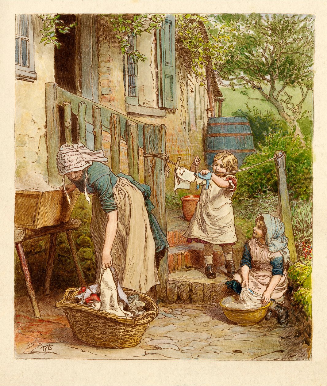 Äiti ja lapset hengailemassa pesulassa, pubissa. 1854. tekijältä Robert Barnes