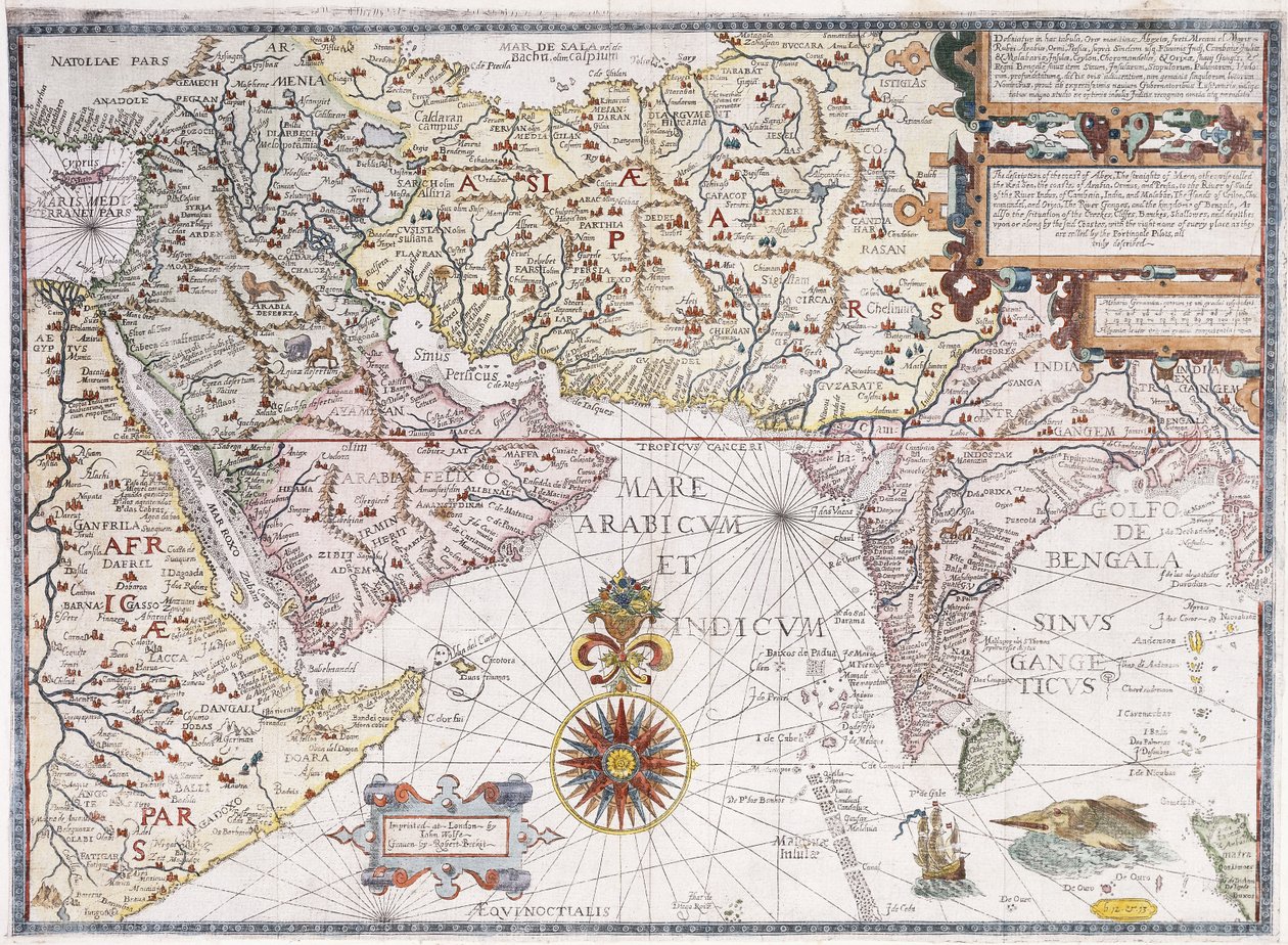 Itä-Afrikan, Arabian ja Intian kartta, 1598 tekijältä Robert Beckit