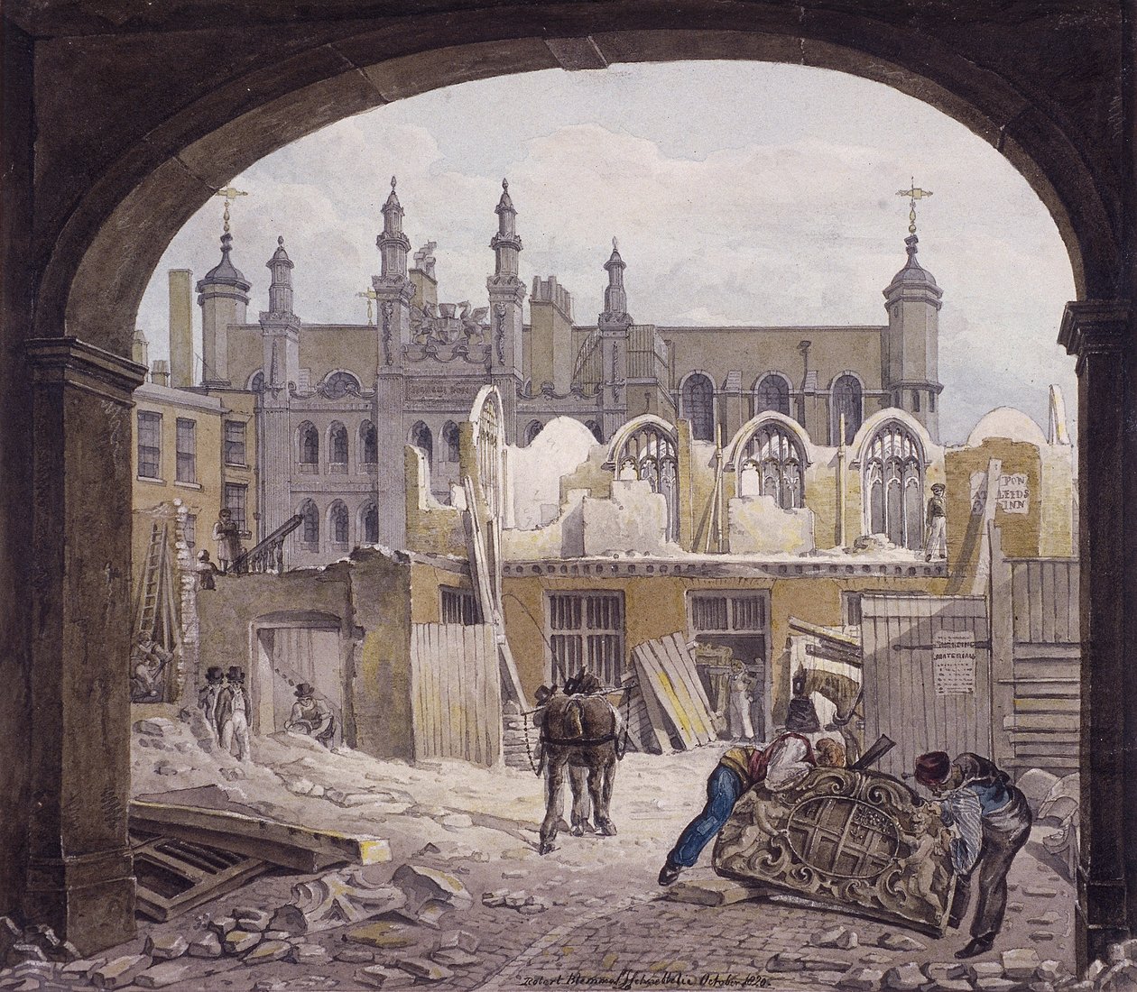 Guildhall Chapelin purku, Lontoo, 1820 tekijältä Robert Blemmell Schnebbelie
