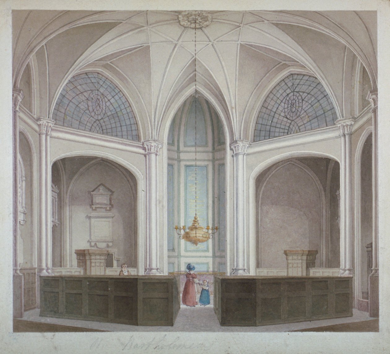 St Bartholomew-the-Lessin kirkon sisustus, Lontoon kaupunki, 1834. tekijältä Robert Blemmell Schnebbelie