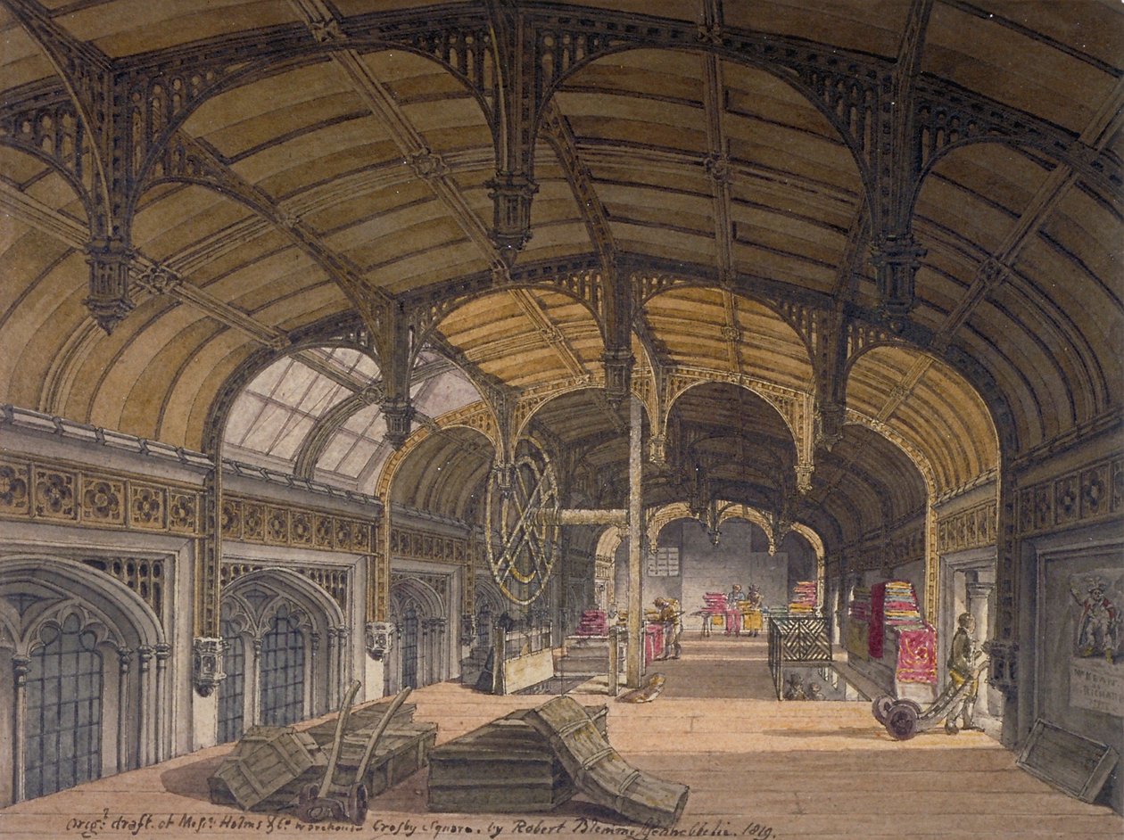 Sisäkuva Crosby Hallista osoitteessa nro 36 Bishopsgate, Lontoon kaupunki, 1819 tekijältä Robert Blemmell Schnebbelie