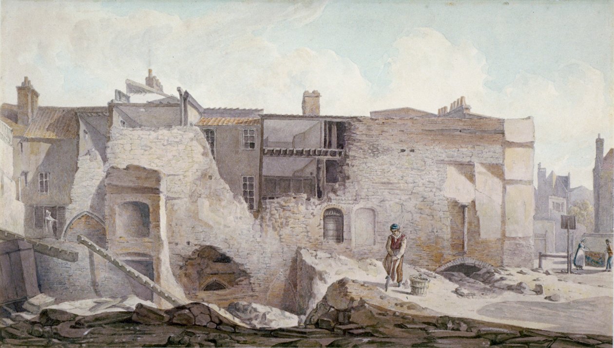 Näkymä Pyhän kolminaisuuden luostarin osan raunioista, Aldgate, Lontoon kaupunki, 1824. tekijältä Robert Blemmell Schnebbelie