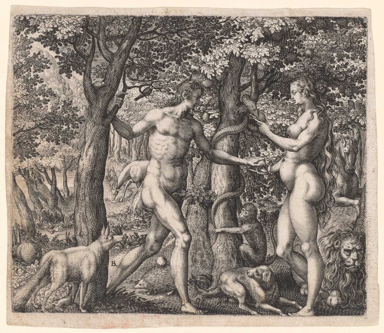 Aadam ja Eeva, 1500-luvun lopulla. tekijältä Robert Boissard