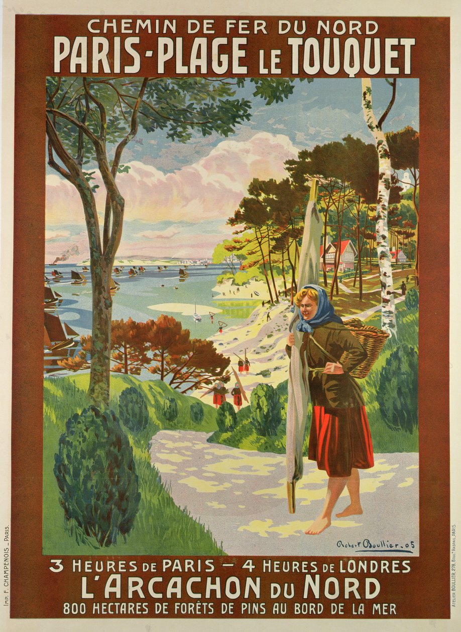 Mainosjuliste Paris-Plage le Touquet, Pas de Calais, n.1910 (värilitho) tekijältä Robert Boullier