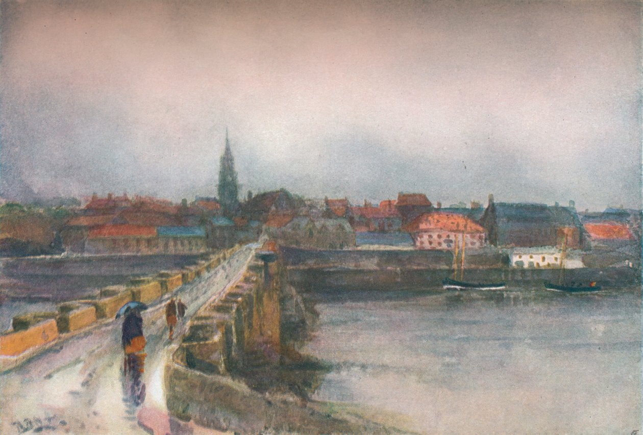 Märkä päivä, Old Berwick Bridge, c1877-1906, 1906. tekijältä Robert Buchan Nisbet