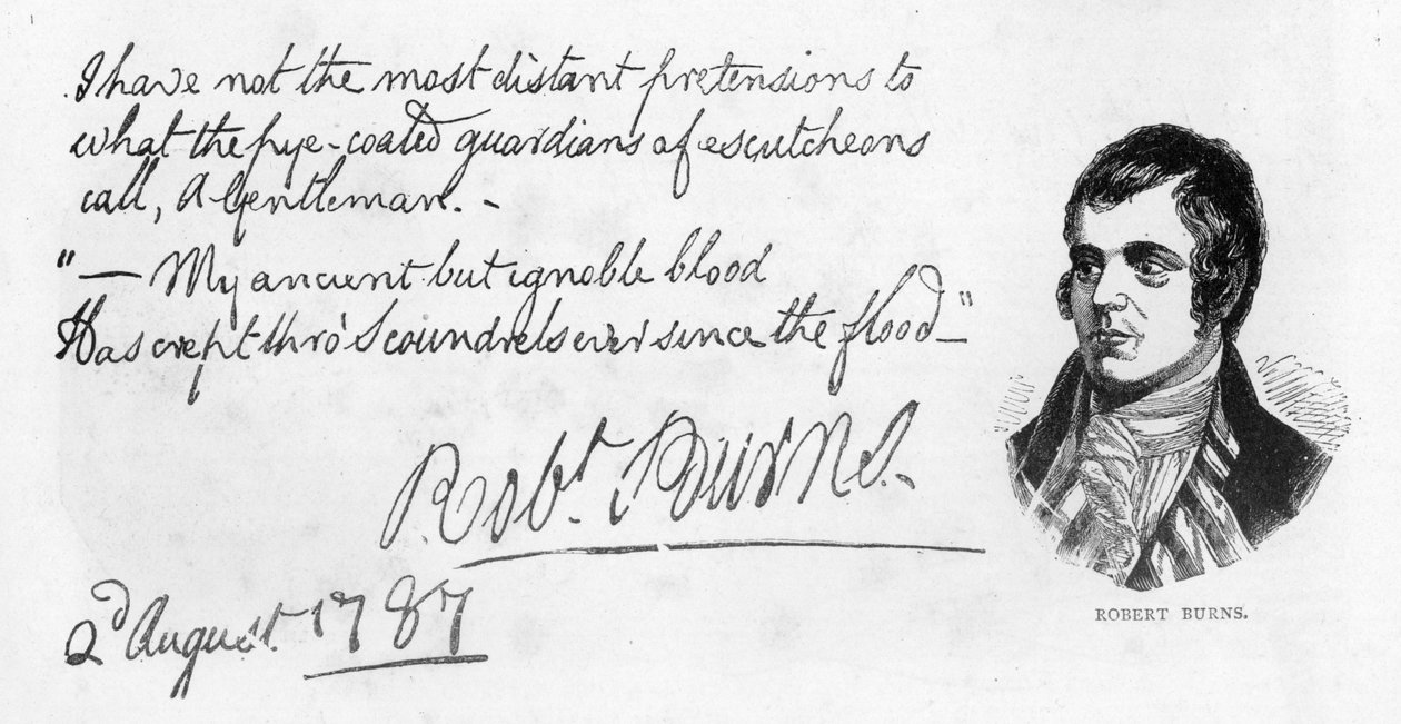 Robert Burnsin käsiala ja allekirjoitus, 1787 tekijältä Robert Burns