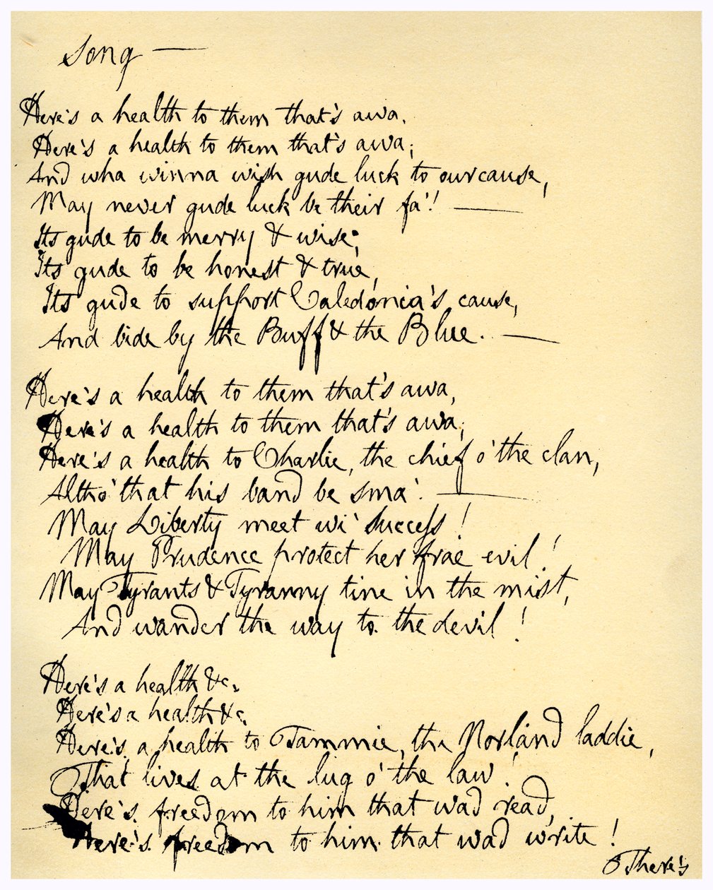 Tässä on heille terveyttä, c1792. tekijältä Robert Burns