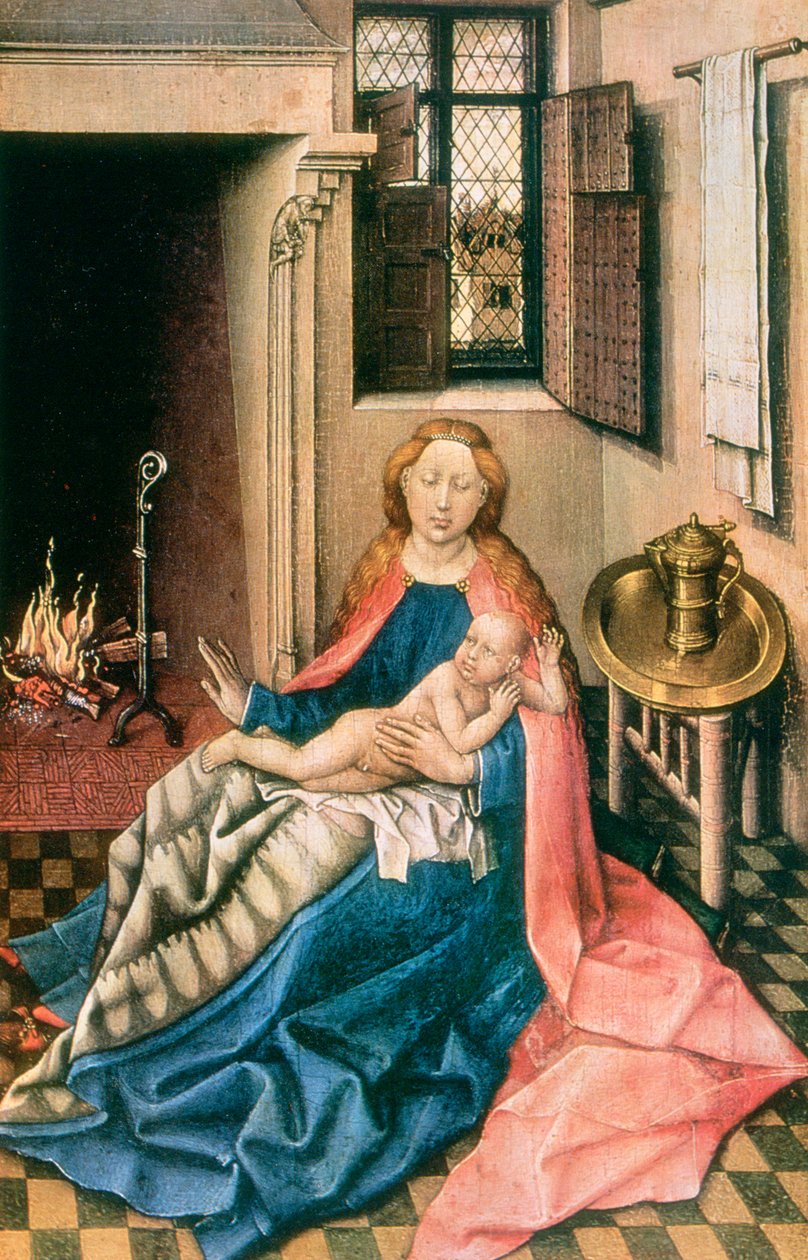 Madonna ja lapsi takan edessä, 1430-luku tekijältä Robert Campin