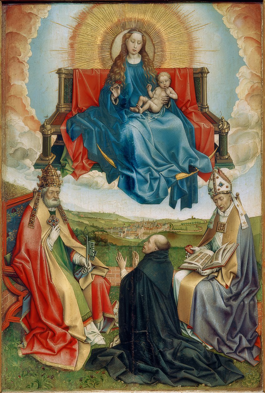 Madonna kunniassa lahjoittajien kanssa ja St. Pietari ja Augustinus tekijältä Robert Campin