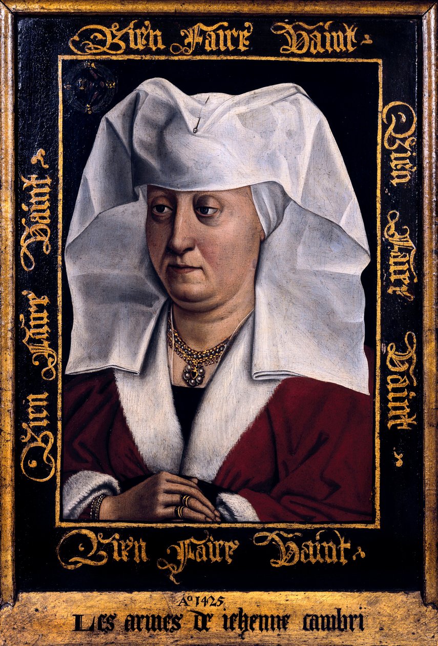 ""Marie De Pacyn muotokuva"" -maalaus, Robert Campin, Flemallen mestari (1378-1444) 1415-1440 Tournai. Belgian taidemuseo tekijältä Robert Campin