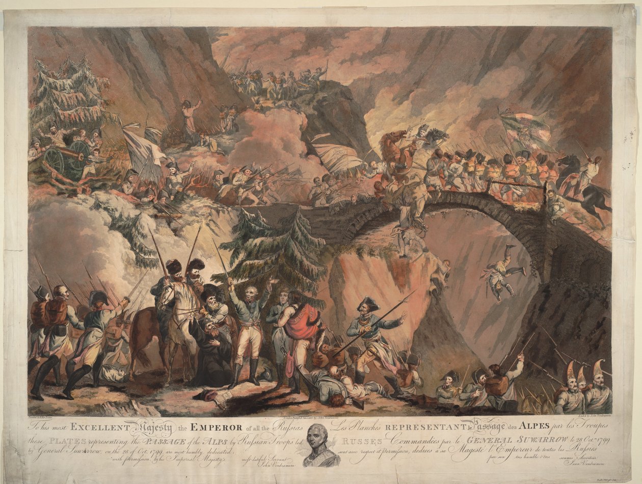 Aleksanteri Suvorovin armeija ylittämässä Alpit 1799, 1805 tekijältä Robert Carr Porter
