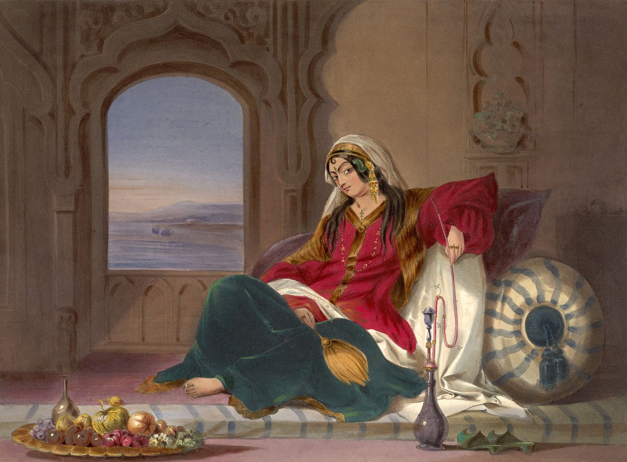Kandahar Lady of Rank, harjoittaa tupakointia, 1848 tekijältä Robert Carrick