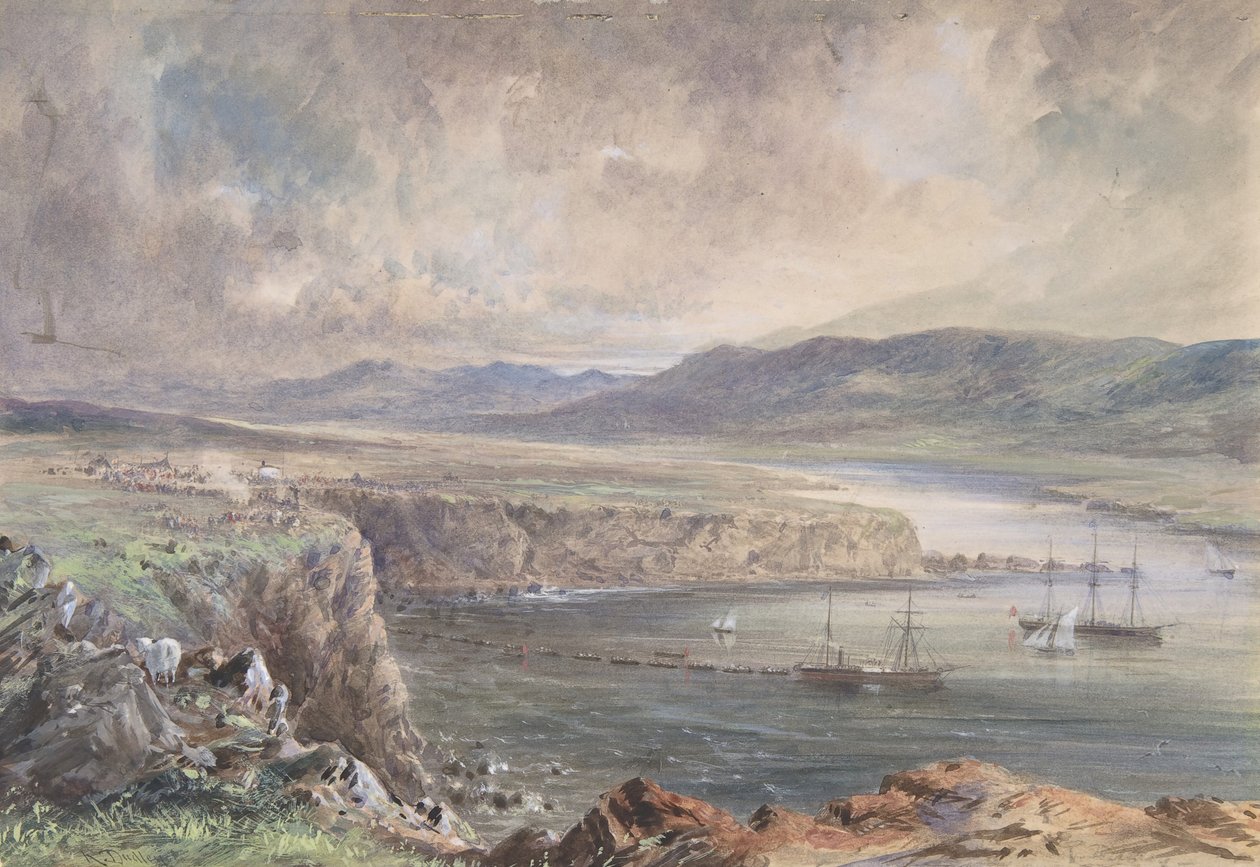 Foilhummerum Bay, Valentia, Cromwellin linnakkeesta katsottuna: Caroline ja veneet..., 1865-66. tekijältä Robert Charles Dudley
