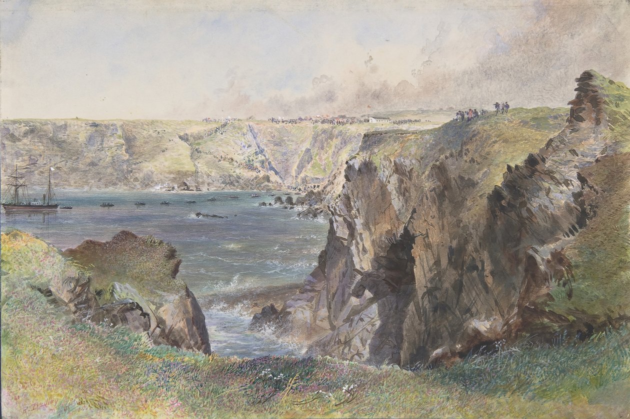 Foilhummerum Bay, Valentia, Cromwell Fortista: Caroline laskemassa maajohtoa 21. heinäkuuta 1865. tekijältä Robert Charles Dudley