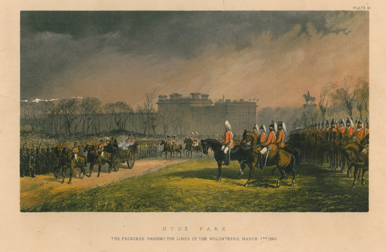 Hyde Park - prinsessa, joka ohitti vapaaehtoisten jonon, 7. maaliskuuta 1863, 1863 tekijältä Robert Charles Dudley