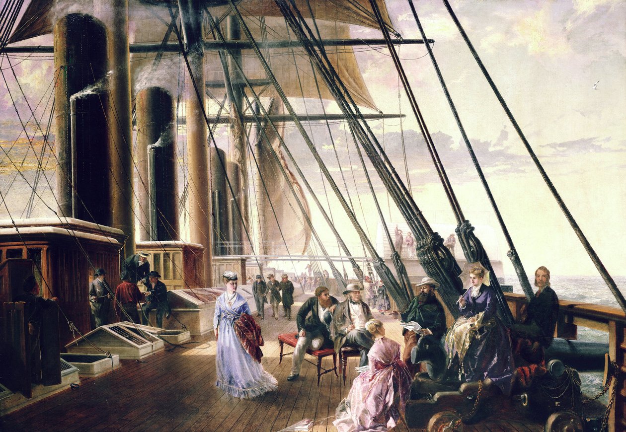 Isambard Kingdom Brunelin (1806-1859) höyrylaivalla ja pyörillä varustetulla Great Easternillä matkalla Sheernessistä (Englanti) Valentiaan (Irlanti). tekijältä Robert Charles Dudley