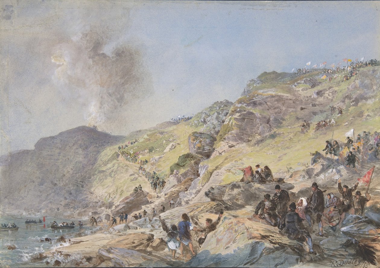 Kalliot, Foilhummerum Bay, Valentia, piste, jossa kaapelin rantapää..., 1865, 1865 tekijältä Robert Charles Dudley