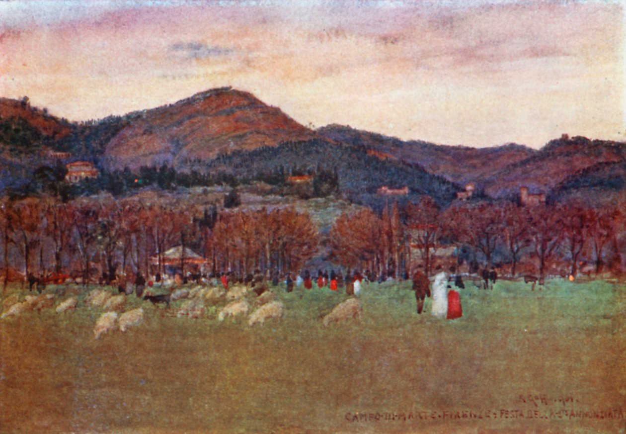 Firenzen Campo di Marte -alueelta Fiesoleen ja Maianoon päin (värilitra). tekijältä Robert Charles Goff