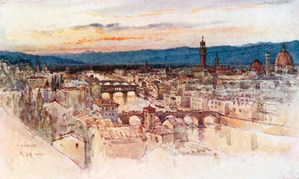 Firenzen kaupunki Piazzale Michelangelolta, San Miniato (värilitra) tekijältä Robert Charles Goff