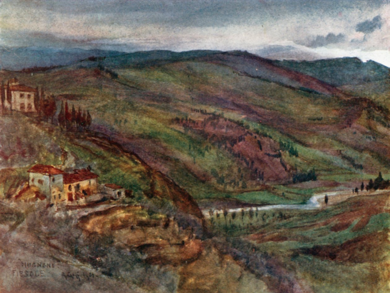 Mugnonen laakso pohjoiseen ja Monte Senario kaukana (värilitro). tekijältä Robert Charles Goff