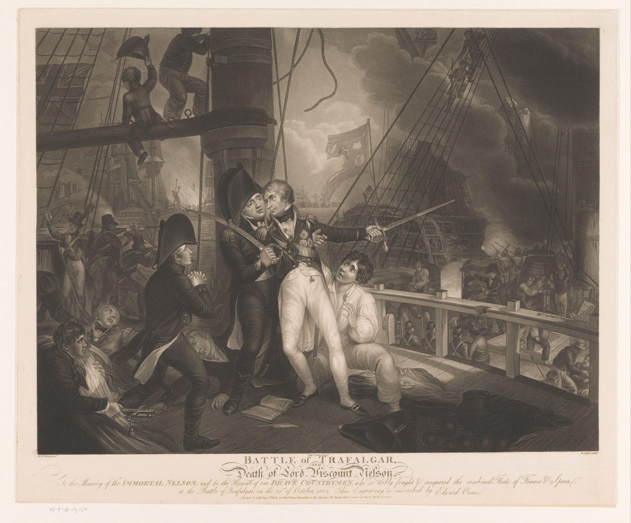 Trafalgarin taistelu, jossa Horatio Nelson kuoli Trafalgarin taistelu ja Lordi varakreivi Nelsonin kuolema (otsikko esineessä) tekijältä Robert Cooper