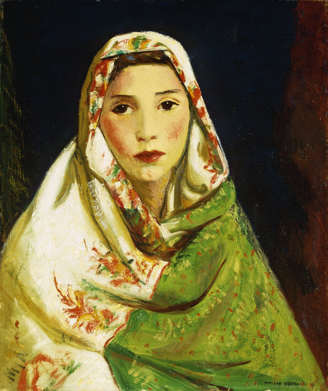 Meksikolainen tyttö itämaisella huivilla, 1916 tekijältä Robert Cozad Henri