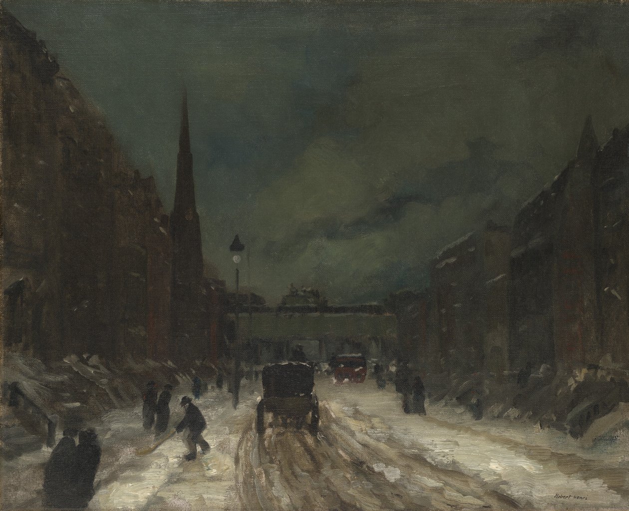 Katukohtaus lumisella kadulla (57th Street, NYC.), 1902 tekijältä Robert Cozad Henri