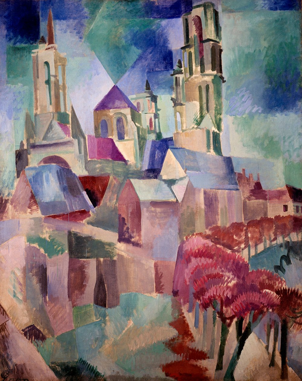 Robert Delaunayn (1885-1941) maalaus Les Tours de Laon 1912 su. 1,3x1,62 m Pariisi, kansallisen modernin taiteen museo tekijältä Robert Delaunay