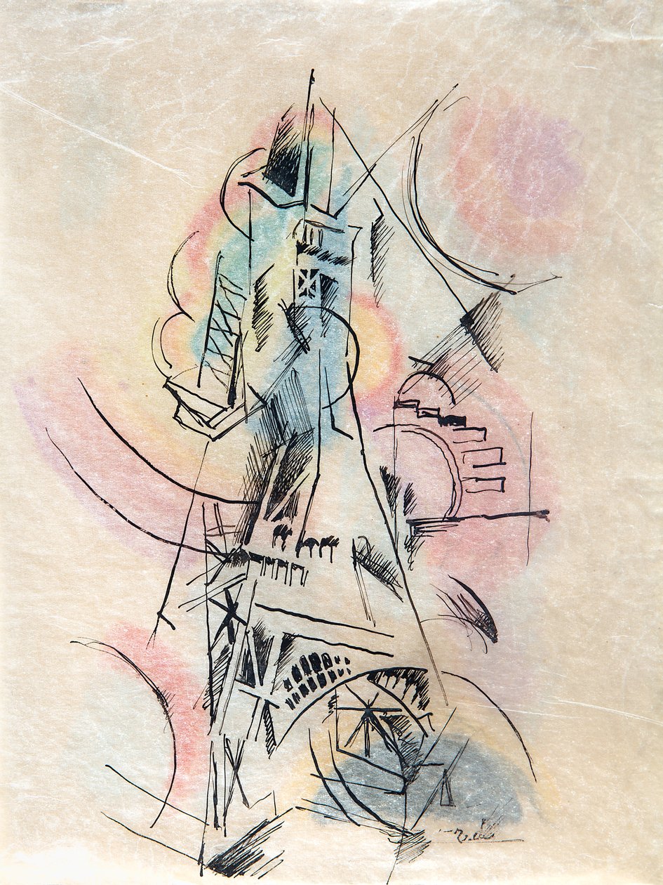 Tutkimus La Tour Eiffelille, n. 1911. tekijältä Robert Delaunay