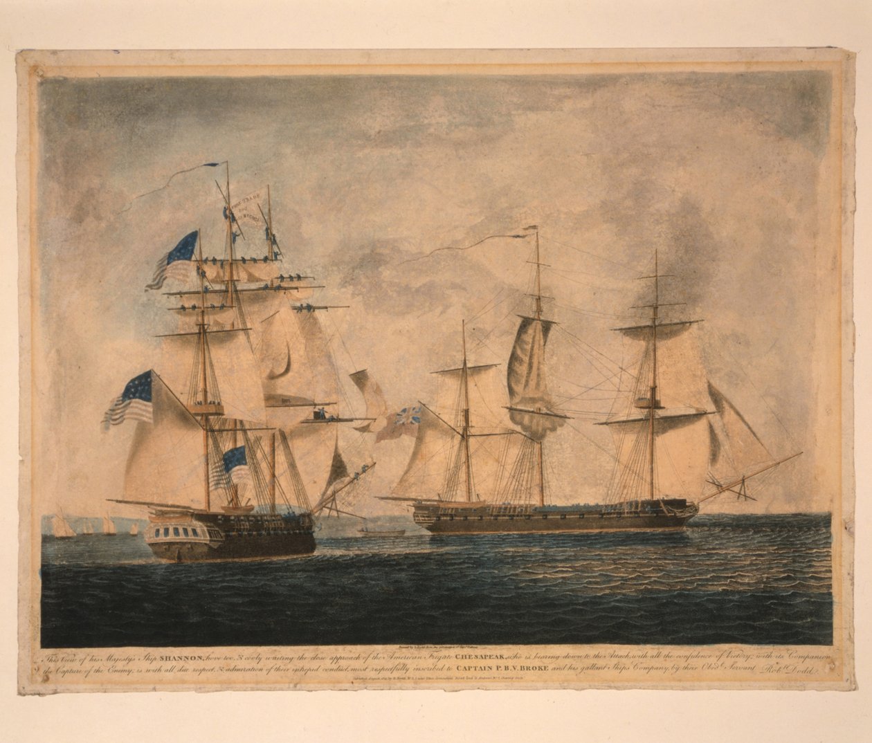 HMS Shannon vangitsi USS Chesapeaken 1. kesäkuuta 1813 1813 tekijältä Robert Dodd